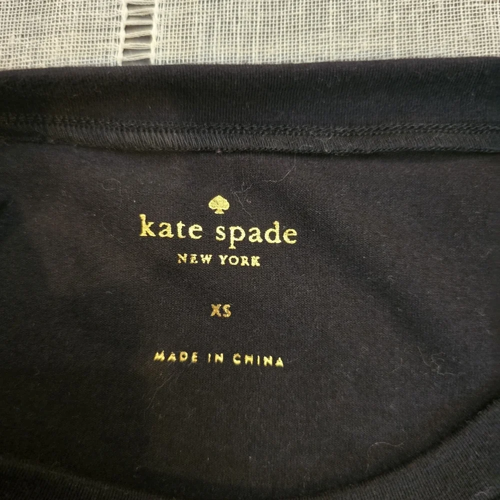 Kate Spade Women's Black Ruffle-Hem Short Sleeve Top Xs